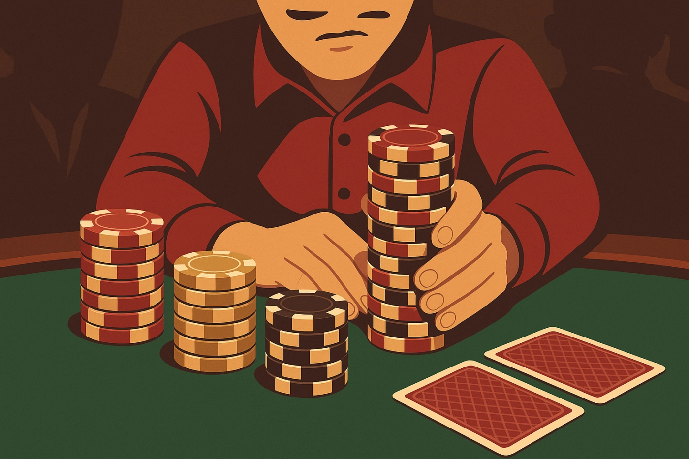 Minh họa cược Xì Tố với chồng phỉnh trên bàn poker