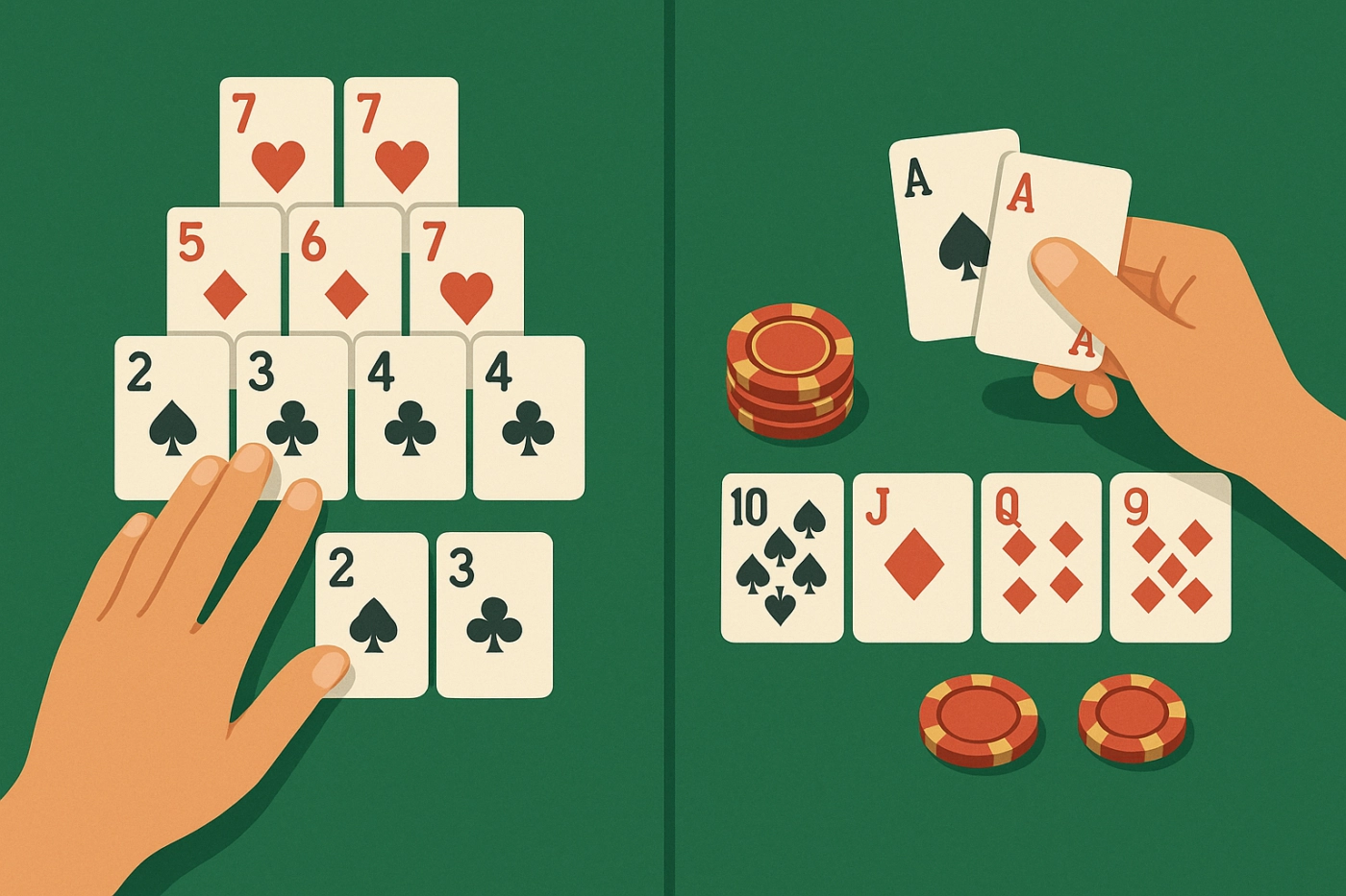 So sánh mậu binh và xì tố: cách chơi, kỹ năng và độ kịch tính. Chọn game bài đổi