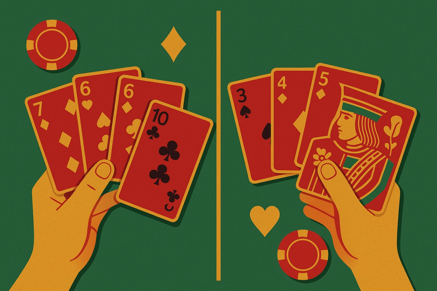 So sánh phỏm và tiến lên: cách chơi, mục tiêu và kỹ năng cần có. Chọn game bài đ