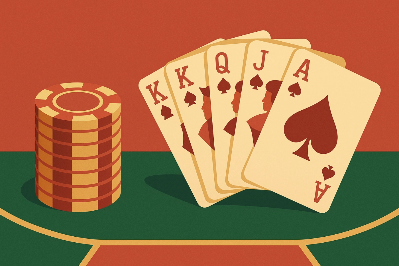 Điểm khác biệt giữa Xì Tố và Poker qua minh họa năm lá bài và chip